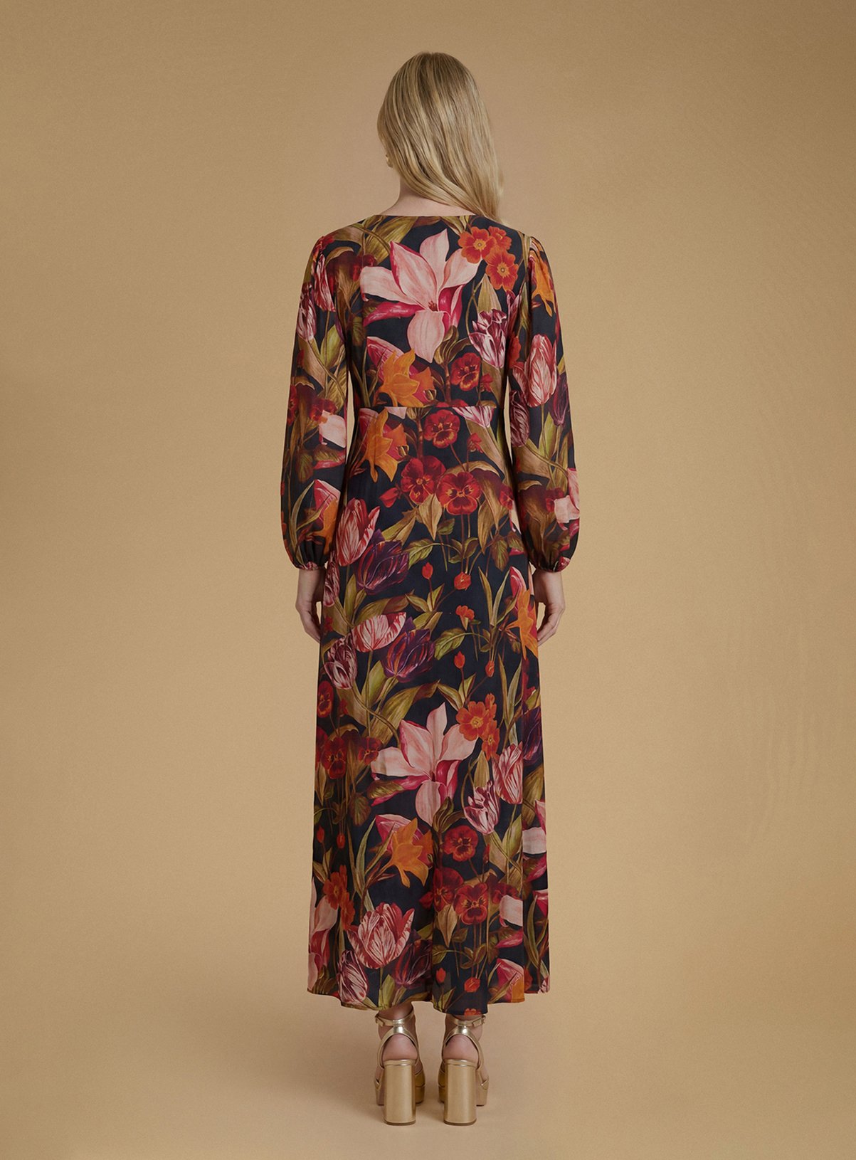 OASIS Volume Sleeve Printed Viscose Midaxi Dress 6 - Image 2 thumbnail